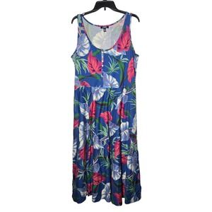 Chaps Floral Henley Sleeveless Maxi Dress Plus 1X Tropical Boho Vacation Resort